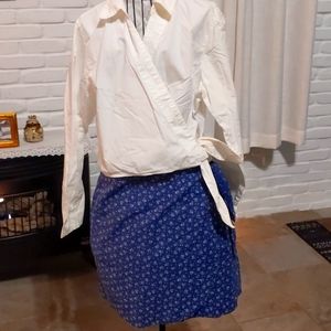 wrap skirt sz 8 cotton, above knee, blue w/white Tommy Hilfiger & blouse sz m